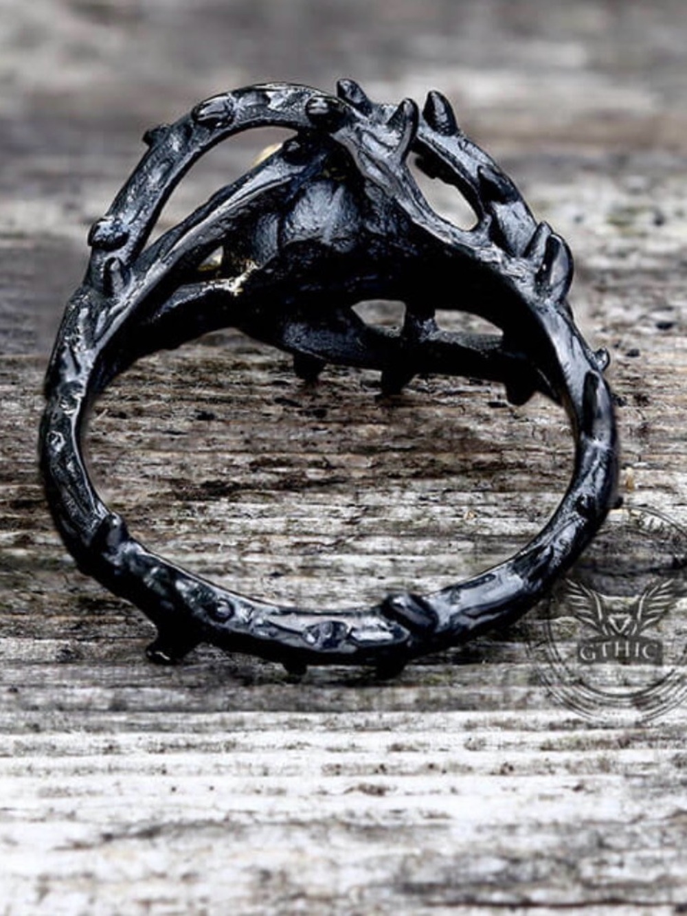 Black Thorn Ring with Gold Rose Accent - Women's Fashion Ring - Picture 3 of 3